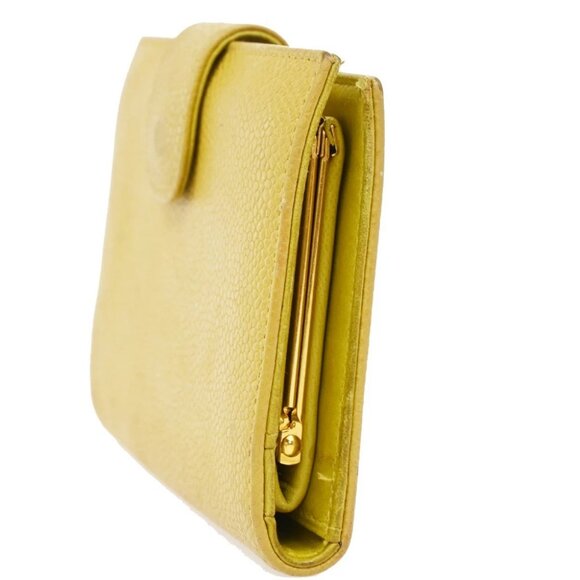 CHANEL CC Bifold Compact Wallet Grained Calfskin Leather Yellow Vintage 66KB511 - Picture 3 of 14